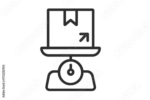 Shipping weight measurement icon with package on a scale. Logistics and delivery concept. Parcel weight for freight, cargo, and distribution service. Linear vector symbol.