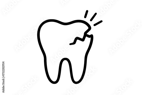 Cracked tooth icon. Broken tooth symbol. Tooth decay, caries pictogram. Dental problem, toothache sign. Chipped tooth vector. Oral hygiene and dentistry concept. Stomatology.