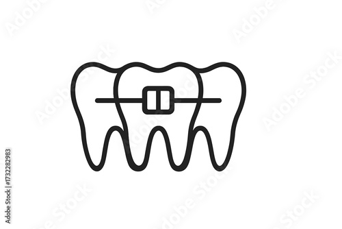Teeth with braces line icon. Orthodontic treatment, dental care concept. Vector for dentistry, orthodontist clinic. Tooth correction, healthy smile, alignment symbol.