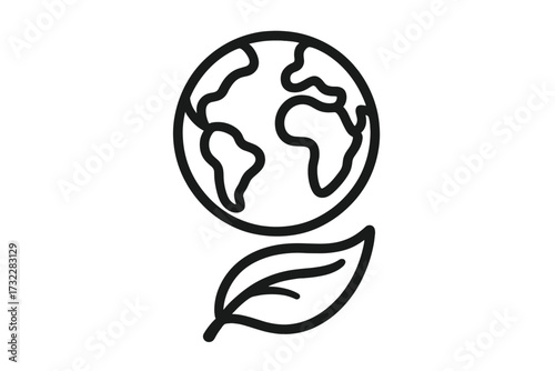 Earth globe and leaf icon. Ecology and environment concept. Save the planet. Green eco friendly symbol. World nature conservation. Sustainability and organic bio sign. Vector line.