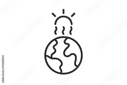 Global warming line icon, climate change concept. Planet Earth heating. Greenhouse effect symbol. Ecology, environment, disaster, pollution warning. Minimal vector illustration.