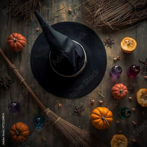 halloween pumpkin and witch hat