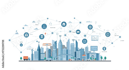 Connected Cityscape: Networked Urban Environment with Data and Communication.