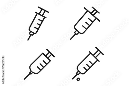 Medical syringe line icon set. Minimalistic vector illustration of injection, vaccine, treatment, healthcare, immunization, vaccination, hospital, and medical equipment for web and graphic design.