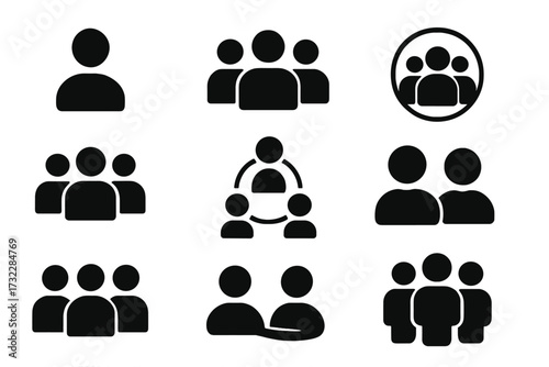 Silhouette people icons collection, black business team, teamwork group, user avatar symbols, social network, meeting, communication concept, diverse coworkers, staff, employees vector set