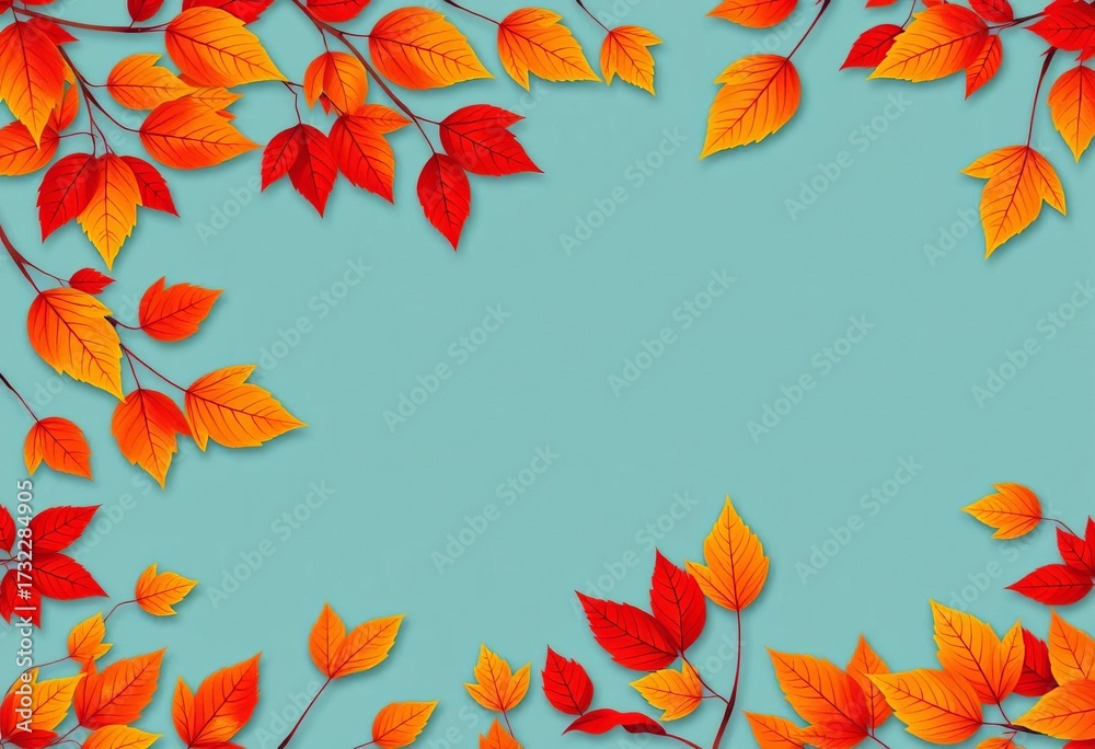 Fototapeta premium Vibrant orange and red autumn leaves border pattern, perfect for Thanksgiving, foliage, red leaves