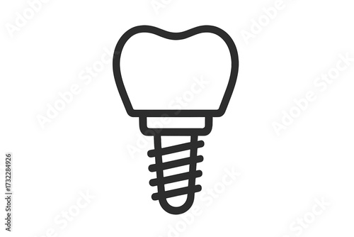 Dental implant icon, tooth implant vector illustration, oral surgery symbol, dentistry logo, medical prosthetic, stomatology clinic graphic, simple black line, isolated transparent background