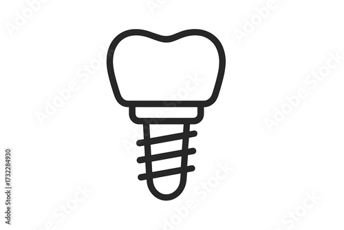 Dental implant icon. Tooth implant outline. Minimalist medical symbol. Oral surgery prosthesis concept. Modern dentistry vector graphic element. Simple dental care illustration isolated on white.