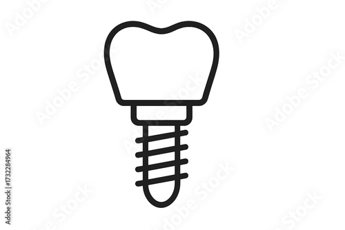 Dental implant icon vector illustration. Black outline isolated on white. Oral surgery concept, teeth replacement symbol, dentistry procedures, prosthetic tooth, medical implant, dental care graphic.