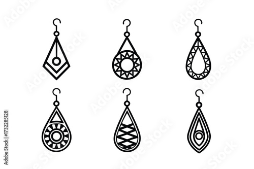 earring, jewelry, geometric, icon, set, outline, modern, minimalist, abstract, fashion, accessory, elegant, stylish, dangle, drop, collection, pattern, tribal, lifestyle
