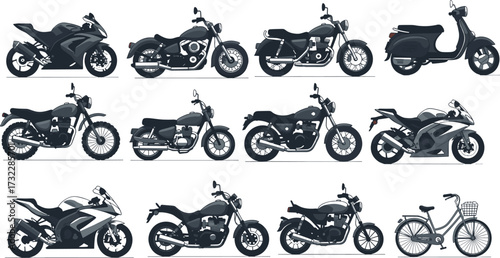 Motorcycles, scooters, bicycles, two wheeled vehicles, sport bikes, cruiser motorcycles, retro bikes, classic bicycles, urban transport, modern scooters, vintage motorcycles, cycling, transportation,