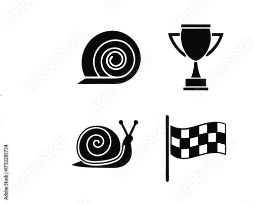 snail, race, winner, icon, set, glyph, slow, competition, speed, finish, goal, achievement, success, victory, champion, trophy, award, prize