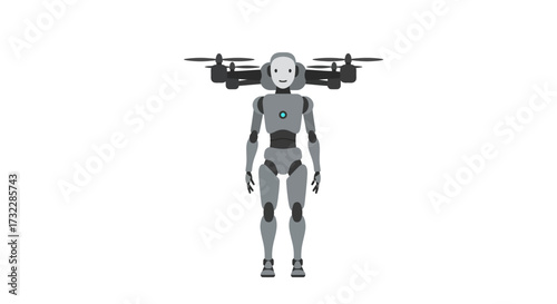 Robot with Drone Headgear: Futuristic Technology Concept.