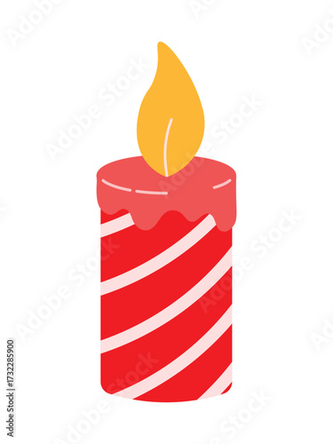 Christmas Red Striped Candle for Element Decoration in Flat Simple Vector Illustration