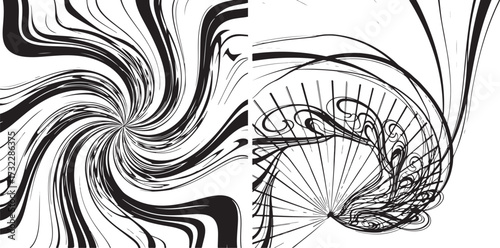 Abstract Swirls and Curves in Black and White