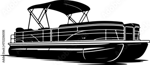 Pontoon boat silhouette vector illustration
