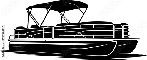 Pontoon boat silhouette vector illustration