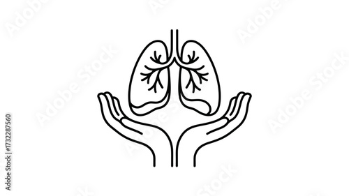Lungs in Caring Hands Outline Illustration