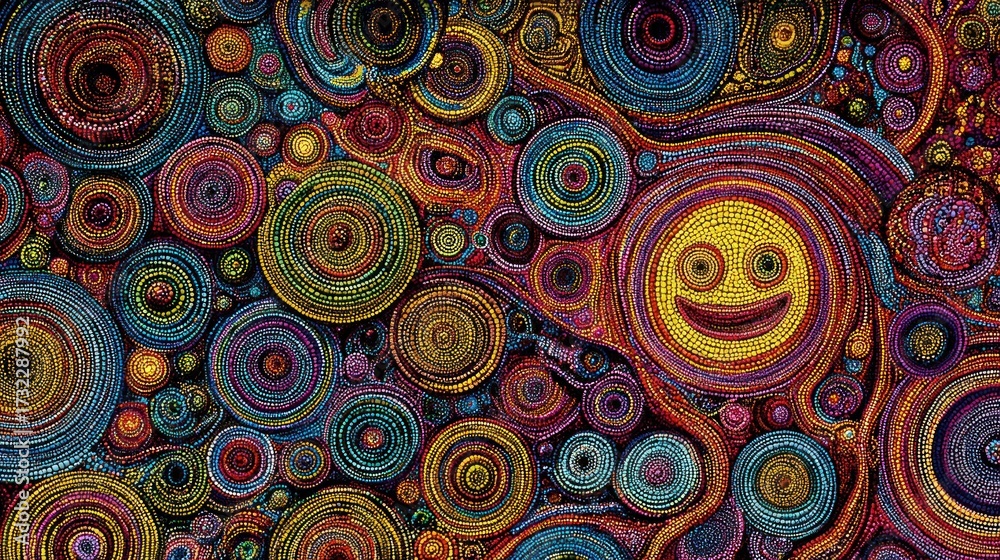 Fototapeta premium Colorful, textured circles with a central smiley face