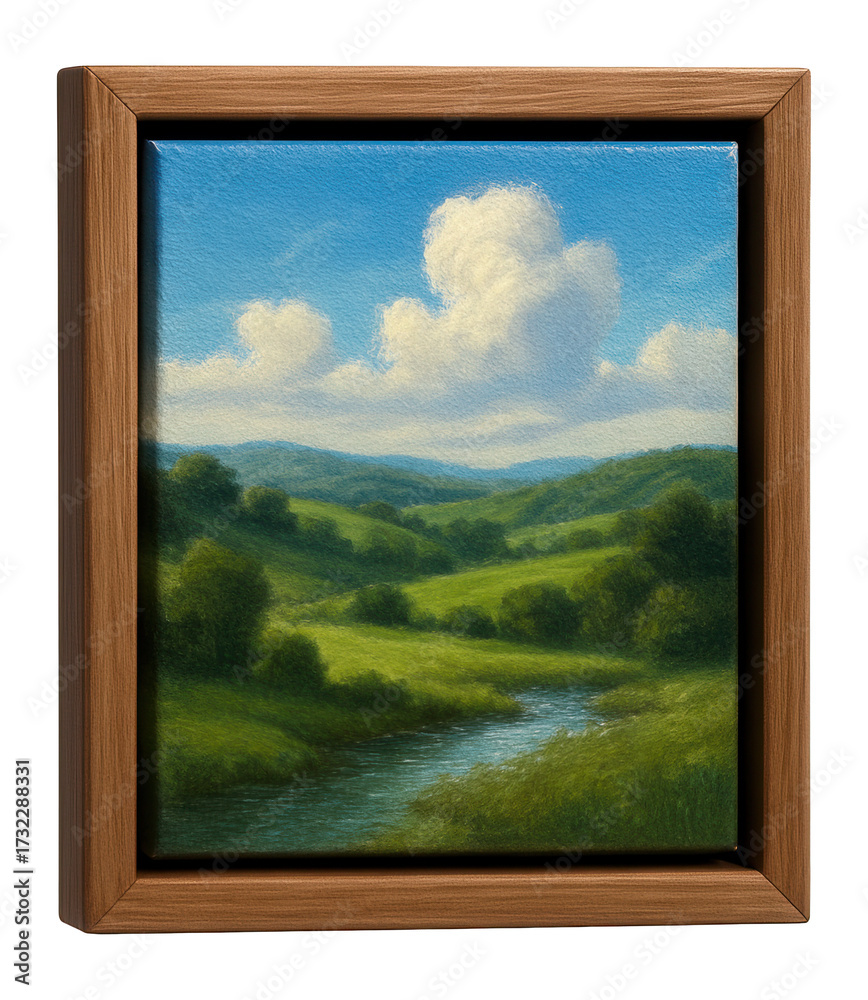 Fototapeta premium Miniature canvas painting on a plain background.