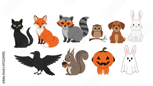 Enchanting Animal Friends: A charming ensemble of friendly illustrated animal characters, each with unique features and endearing expressions, bring warmth and whimsy to any creative project.