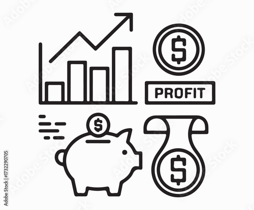 Financial growth and savings illustration with profit chart and piggy bank
