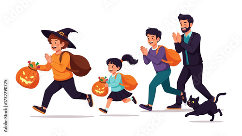 Spooky Outing: A family embraces the spooktacular season as they head out for trick-or-treating, captured in an illustration showcasing their anticipation and fun.