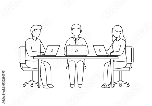Team Collaboration Meeting, Professionals, Office Space, Illustration, Modern Environment, Side View, Productivity Concept