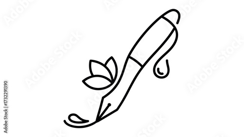 Ink Pen Drawing: A delicate pen skillfully renders a floral motif, its nib trailing ink to create flowing line. A symbol of artistic creativity.