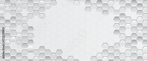 Abstract geometric background with silver hexagonal patterns in a modern 3D style. Futuristic design perfect for technology, science, and business presentations and medical.