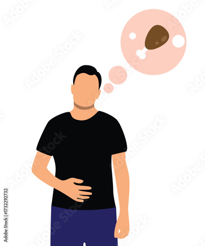 Hungry Man Dreaming of Food Isolated on White. People and activities, famine and hunger vector art