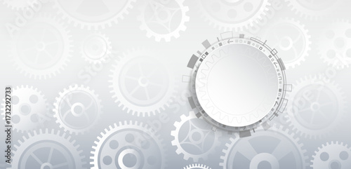Abstract gear and cogwheel background with modern technology design. Futuristic mechanical concept with white and gray tones for engineering and innovation themes.