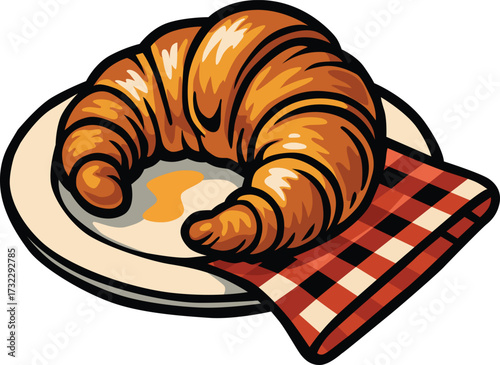 Delicious croissant on plate with napkin, perfect breakfast pastry and snack