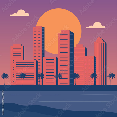 japan pop cityscape minimalist vector illustration of a city skyline 