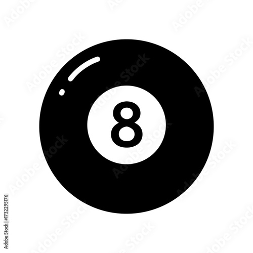A simple black and white illustration of an eight ball used in the game of pool or billiards