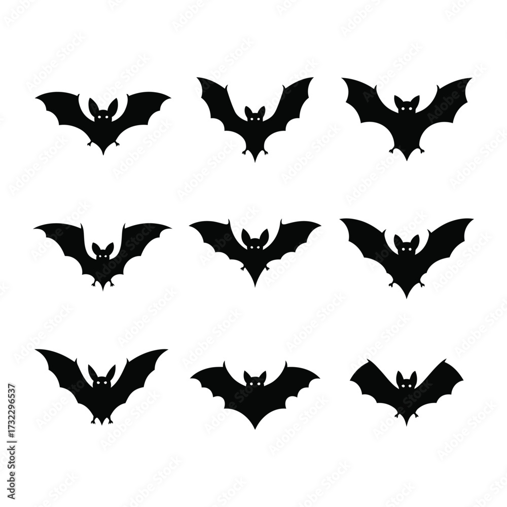 Fototapeta premium Shadow of the Night: a collection of silhouetted bats soaring through the twilight sky, their forms echoing the mysterious, the eerie and anticipation.