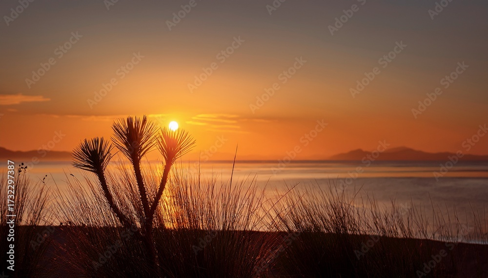 Obraz premium Minimalist Sunset With A Plant Foreground