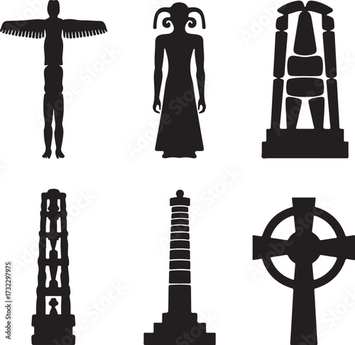 Ancient figures and structures silhouette totem
