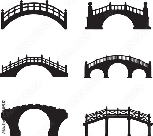 Arched stone and wooden bridges railing