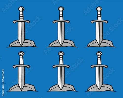 Swords in Stone Vector Graphic: Fantasy, Legend, Medieval, and Arthurian Themes