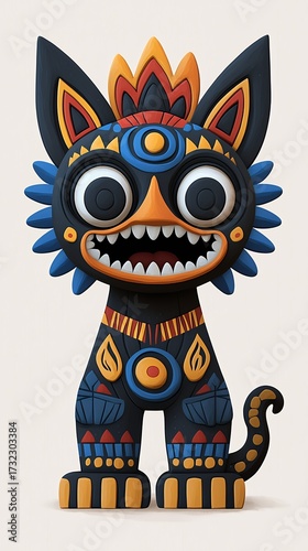 Playful 3D Rendered Stylized Cat with Vibrant Colors and Intricate Patterns