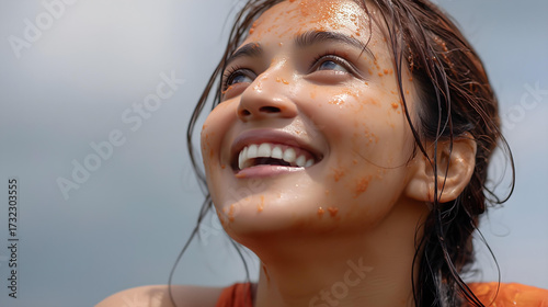 woman smile and joyful Tomato Festival