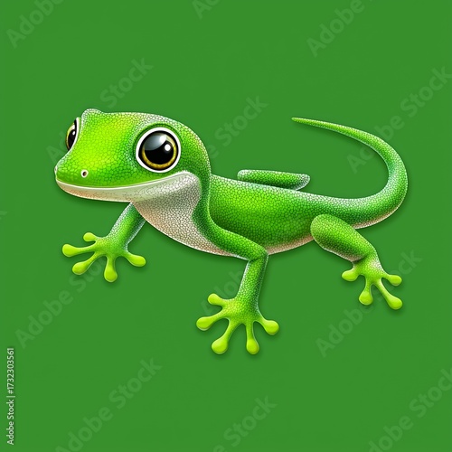 Playful Green Gecko Illustration on Solid Background