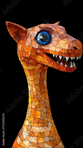 Playful Orange Polygonal Creature with Blue Eyes