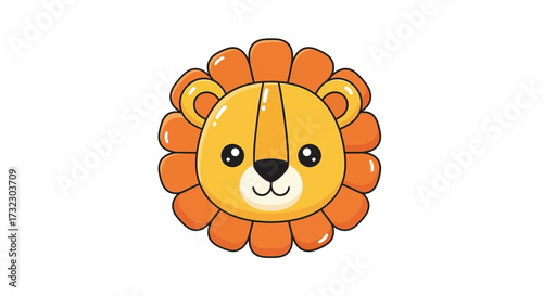 Adorable and charming cartoon lion with big eyes and a fluffy orange mane character