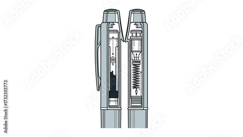 Pen Internal Structure: A detailed technical illustration showcases the internal workings of a sleek, modern pen, emphasizing its precision engineering and functionality.