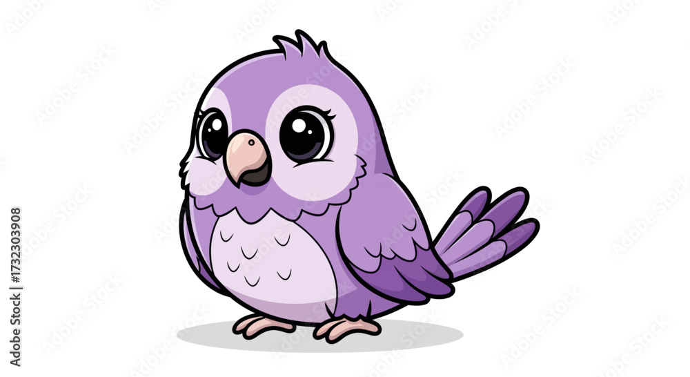 Obraz premium Adorable purple bird illustration with expressive eyes and detailed feathers digital artwork