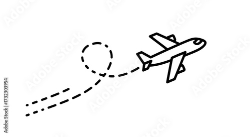 Airplane flight path illustration for travel destination design and creative air journey concepts