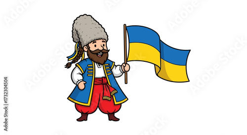 Cartoon cossack with ukrainian flag embodies vibrant national pride and identity