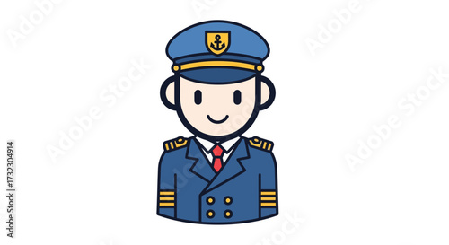 Charming cartoon captain exudes nautical authority with a pleasant disposition and uniform detailing